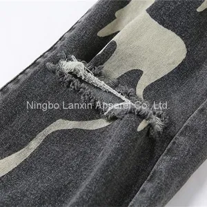 Womens Graphic Print Ripped Distressed Jeans Grey High Waist Y2K Straight Leg Denim Pants thumbnail-5