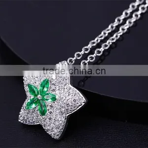 New White Gold Green Color CZ Stones Star Charm Pendant Jewelry Necklace Set thumbnail-5