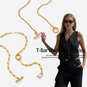 18K Gold Plated Letter Necklace - Non-Fade Stainless Steel Coin Jewelry for Wholesale thumbnail-4