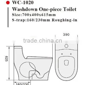 WC-1020 One-Piece S-Trap Toilet With Geberit or R&T Flush Valve & Soft Closer Seat Cover Ramp Down, Water Closet Toilet Bowl thumbnail-2