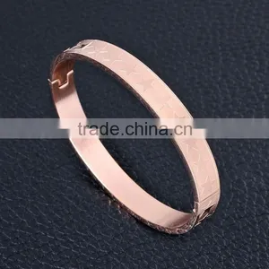 Leaf Pattern Rose Gold Plated Stainless Steel Bangle For Lady Women Jewelry SMJ0053 thumbnail-6