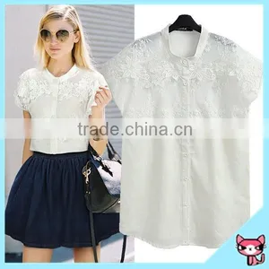 Casual Short Sleeve White Color Lady Fashion Blouse thumbnail-1