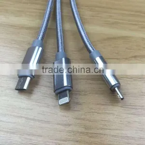 Aluminium Alloy 3 in 1 Charging Cable for IPhone 6 Micro Usb and Type c Mobile Phone thumbnail-1