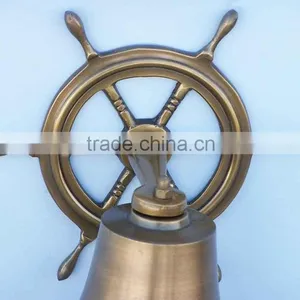 Cast Iron Hanging Ship Wheel Bell Nautical Bell Metal Wall Art, Antique Silver Beach- NBB 0014 thumbnail-4