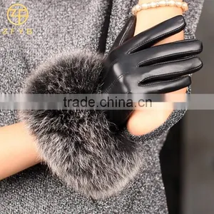 ZF0419 Ladies Fashion Real Fox Fur Leather Gloves in Winter thumbnail-1