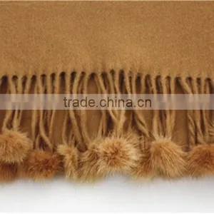 Camel Plain Color Pure Wool Scarf With Rabbit thumbnail-3