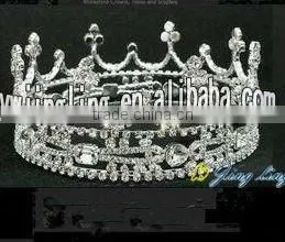 Large Full Round Fsilver and Rhinestone Pageant Crown and Tiara thumbnail-1