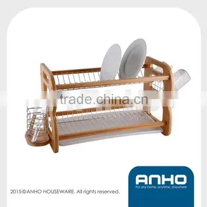 2-tier Kitchen Wooden Dish Rack thumbnail-1