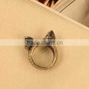 Antique Vintage Bronze Style Kawaii Kitty Cat Ear Metal Costume Jewellery Ring thumbnail-3
