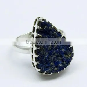 Forever !! Pear Shape Lapis Druzy 925 Sterling Silver Ring, Gemstone Silver Jewelry, Handmade Silver Jewelry thumbnail-1