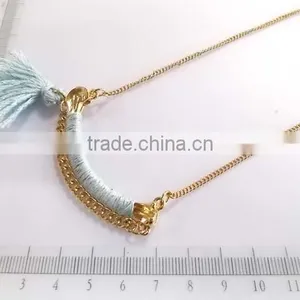 Graceful Golden Metal Ribbon Tassel Pendant Chain Necklace thumbnail-1