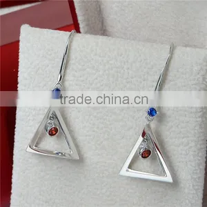 2016 New Trending Designs Bezel Setting Red And Blue Cz Dangle Earing thumbnail-5