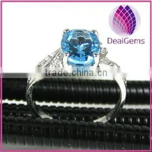 FREE SHIPING Ring Sterling Silver and Blue Topaz (natural), 7x9mm Faceted Oval With Ten-rhinestone thumbnail-1