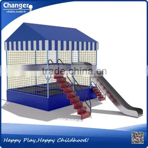 China Factory TUV/ASTM/CE Certificate Free Design Cheap Kids Outdoor Trampoline With Roof thumbnail-1