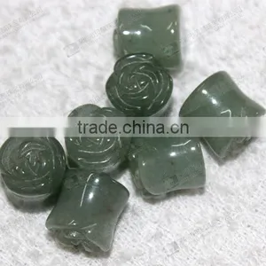 Green Aventurine Ear Piercing Jewelry,stone Carved Flower Ear Plugs thumbnail-6
