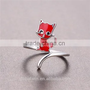 Factory Promotion Solid 925 Latest Wedding Ring Designs Red Black Enamel Sterling Silver Ring Cat Animal Sex Women'S Ring Animal thumbnail-5