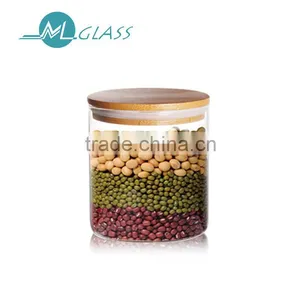 Wholesale Glass Jar Storage Jar 400ml Capacity Wooden Lid Man-blown Heat Resistant Glassware N6450 thumbnail-1