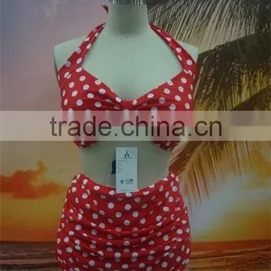 2016 Dot Print Halter High Waist Bikini For Mature Women thumbnail-1