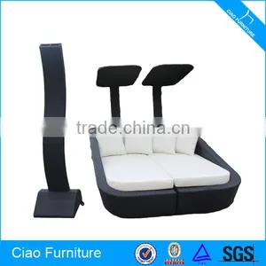 Antique Design Outdoor Furniture Rattan Double Canopy Sunbed thumbnail-1