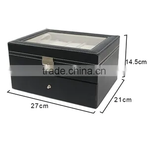 20 Grids 2-layer Display Leather Watch Jewelry Storage Case Organizer With Lock & Key thumbnail-4