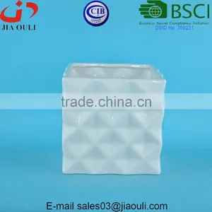 Home and Garden Decorations Dimple Design Glazed Pot Plant White Square Ceramic thumbnail-1