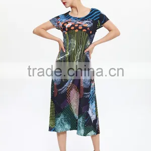 Wholesale Chromatic Wrinkle Clothing Slimming A-line Dress for Lady thumbnail-3