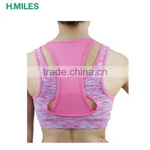 2017 Hot Sale Front Zip Two Layers Pink Fitness Top Sports Bra thumbnail-3