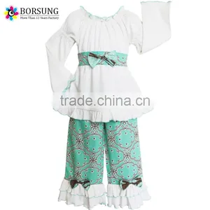 Children Frocks Latest Designs Cotton Girls Ruffle Dresses Boutique Fall Top and Pants Ruffle Outfits For Kids Clothes thumbnail-1