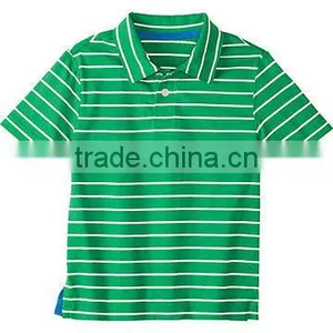 Green White Striped Boys Polo Shirt thumbnail-1