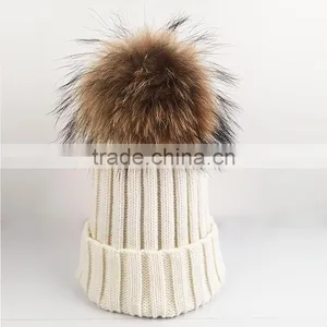 Myfur Knitted Beanie With Fur Pompom Girls Winter Beanie Hat Crochet Cap thumbnail-1