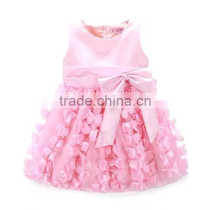 Elegant Girl Dress Girls 2015 Summer Fashion Pink Lace Big Bow Party Tulle Flower Princess Wedding Dresses Baby Girl Dress thumbnail-1