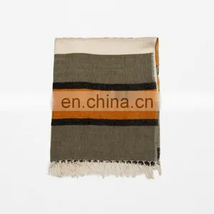 The New Green Orange Wide Striped Scarf In Winter thumbnail-4
