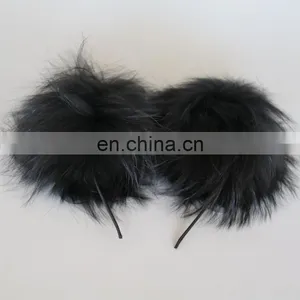 Double Pompom Hairband Lovely Fur Fashion Real Raccoon Fur Pompom Accessory thumbnail-4