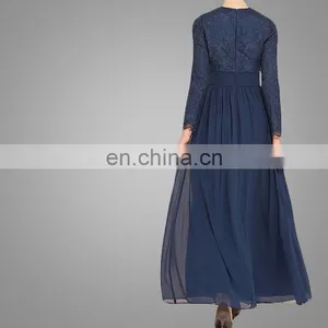 China OEM Service Muslim Women Prom Maxi Dress Navy Blue Elegant Islamic Chiffon Abaya thumbnail-3