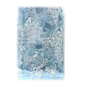 New Fashion Laser Cut Embroidered 3d Flower Lace Fabrics With Bead thumbnail-1