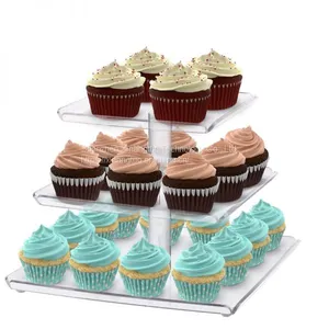 High Quality Custom Clear Happy Birthday Decoration Acrylic Wedding Cake Stand thumbnail-1