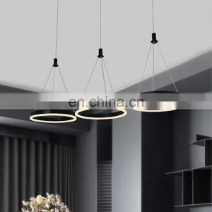 Restaurant Chandelier Three Head Simple Modern Restaurant Lamp Creative Art LED Strip Dining Room Lamp Black Table Lamp thumbnail-2