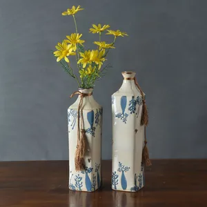American Countryside Retro Style Hand Made Firm Squre Ceramic Vase For Study Decor thumbnail-2