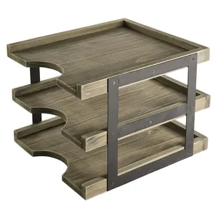 Wood Desktop Document Paper Organizer Collapsible Expandable Stacking Trays thumbnail-2