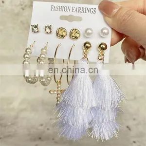 Earrings Suit 6 Pieces Of Pearl Drip Oil Christmas Element Tassel Combination Christmas Big Chandelier Earrings thumbnail-3