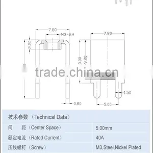 Terminal Block Accessory 40A Terminal Metal Parts M3 Screw for PCB thumbnail-2