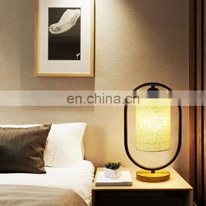 Tonghua New Linen Shade Metal Frame Round Wood Base Modern LED Edison Bulb Table Lamp Bedside Desk Light thumbnail-2
