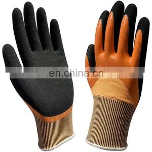 Cotton Interlock Lining Knit Wrist Yellow Nitrile Coated Work Gloves For Oil Gas thumbnail-4