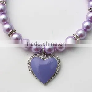 Crystal Stone Heart Pearl Cat Pendant Necklace thumbnail-5