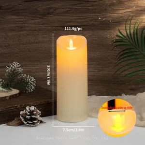Remote Control LED Candles – Flameless, Battery Operated With Flickering Flame, Real Wax Pillars in Size Specifications Sets/Packs for Wedding Decor thumbnail-3