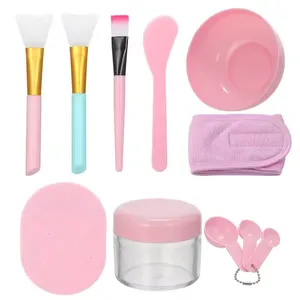 Wholesale Pink 11 in 1 Professional Self Skin Care Tool Kit Mask Brush Spatula Bowl Face Mask Set With Headband Your Own Brand thumbnail-1