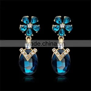 NEW Women Green Crystal Gold Plated Drop Dangle Earrings thumbnail-5