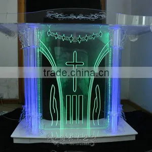 High Qualtiy Modern Church Pulpit With LED Light, Church Pedestal Pulpit, Organic Glass thumbnail-1