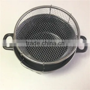 Frying Pan 3 Pieces Sets Stockpot Metal Frying Basket Net With Glass Lid thumbnail-1