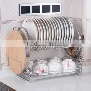 S-Shaped Dish Rack Set 2-Tier Chrome Stainless Plate Dish Cutlery Cup Rack With Tray Steel Drain Bowl Rack Mult-function Storage thumbnail-1